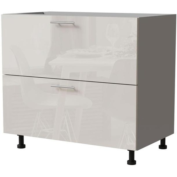 Meuble bas à tiroirs BRERRA 90 x 82 cm, laqué, finition au choix BR-D2 - 90, RAL 9001 crème brillant, gris, HETTICH InnoTech Atira (tiroirs à sortie totale)