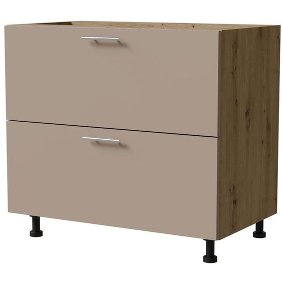 Meuble bas à tiroirs BRERRA 90 x 82 cm, laqué. Finitions au choix : BR-D2 - 90, RAL 1016 gris-beige mat, chêne Artisan, REJS Comfort Box (tiroirs à sortie totale)