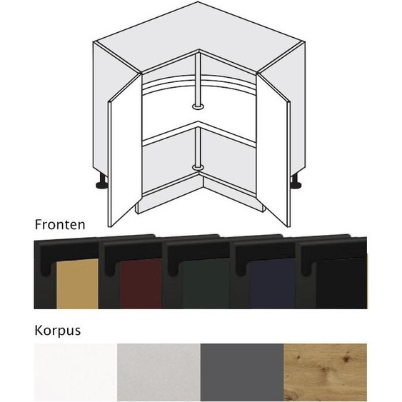 Meuble bas dangle de cuisine VELDEN 90 x 90 cm, 2 portes, tour à casseroles sans poignées, finition mate, corps gris, façade bleu navy ultra mat, référence VE-D12/90/kosz