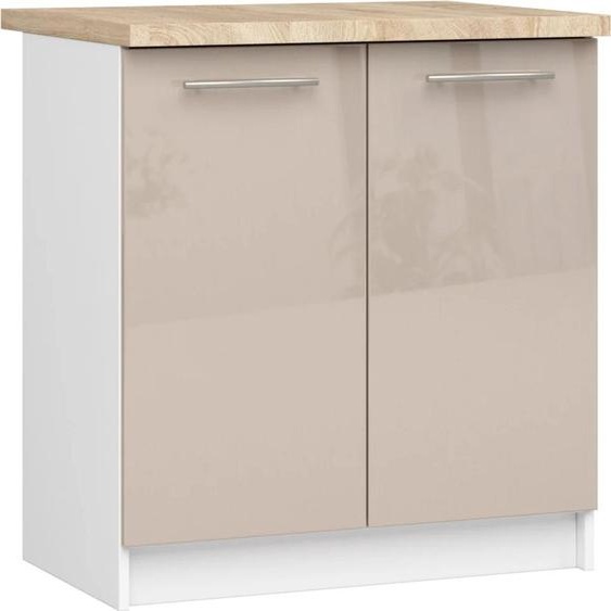 Meuble bas de cuisine 80 cm VERMINA - blanc / cappuccino brillant