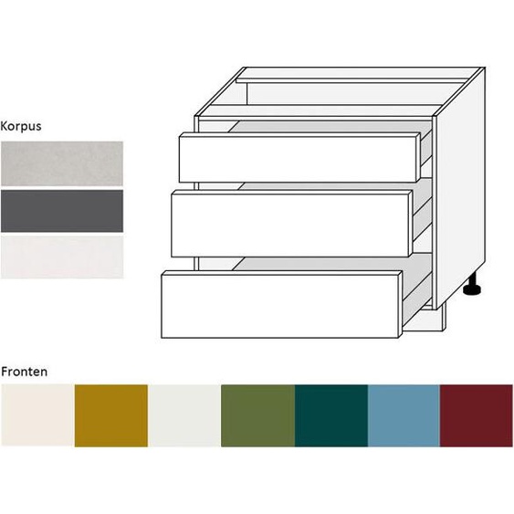 Meuble bas de cuisine 90 cm, corps gris, façade bleu-vert mat RAL 6004 (RI-D3M/90)