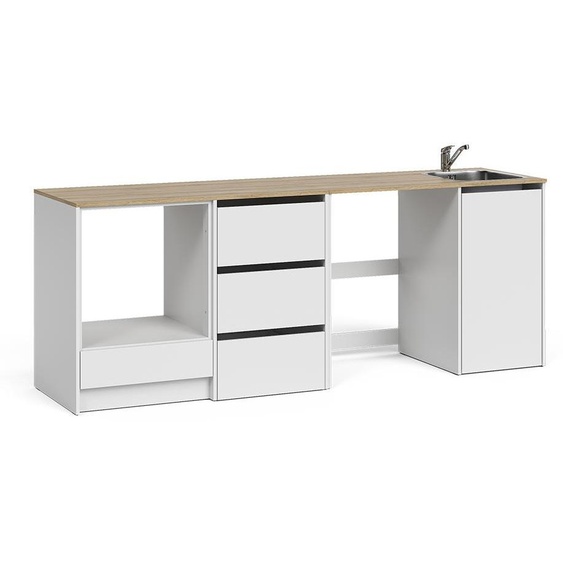 Meuble bas de cuisine Vicco Viktor Blanc/Chêne Artisan avec évier et robinet, Model 63448