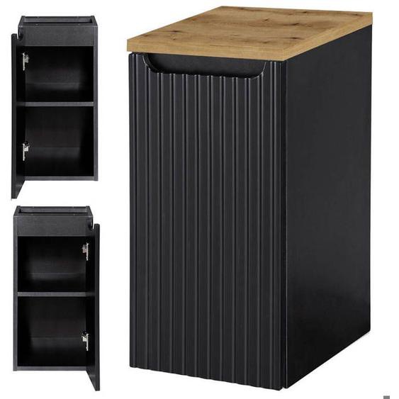 Meuble bas de salle de bain avec 1 porte NEWPORT 30 x 60 x 40 cm rainuré noir aspect chêne
