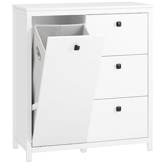 Meuble Bas de Salle de Bain BZR97-W SoBuy - avec 3 Tiroirs et 1 Panier à Linge - Blanc - 80x35x90 cm