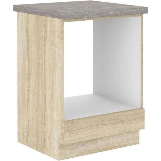 Meuble bas pour four encastrable avec plan de travail -Reproduction chene sonoma - L 60 x P 51,6 x H 85 cm - LASSEN