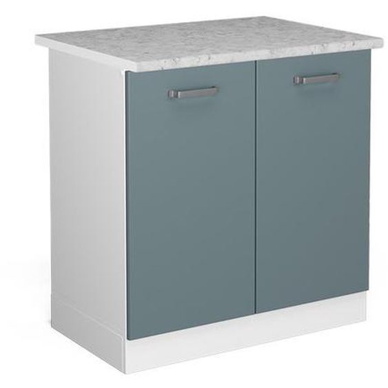 Meuble bas pour lévier R-Line, 80cm avec portes, avec PT, Bleu-gris, Blanc, Vicco