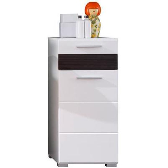 Meuble bas salle de bain MULLER - Blanc/Chêne foncé - 37 / 79 / 31 - Contemporain - Design - A poser au sol