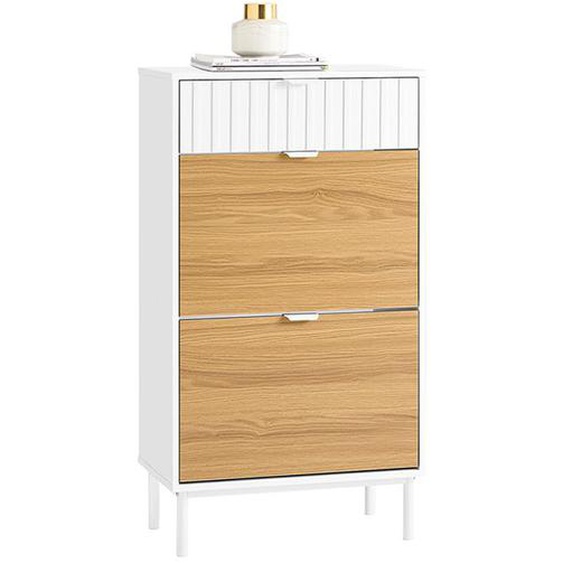 Meuble Chaussure FSR174-WN SoBuy - avec 2 Abattants et 1 Tiroir - L60xP35xH110 cm - Blanc-Naturel