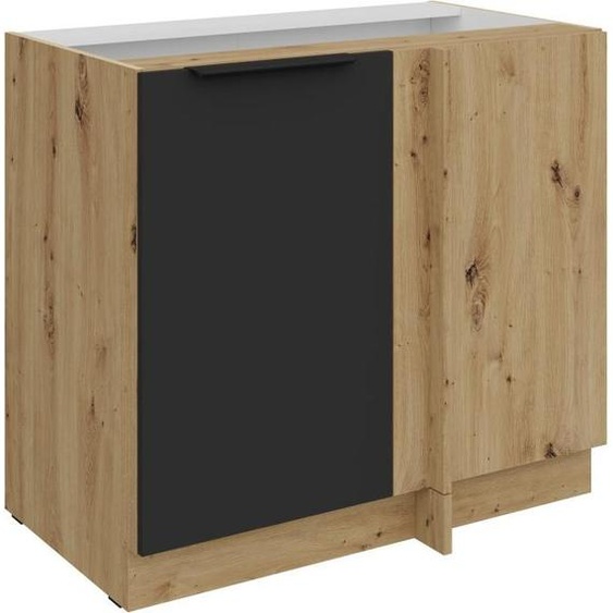 Meuble dangle allongé LUNARA - largeur 90 cm, noir / chêne artisanal