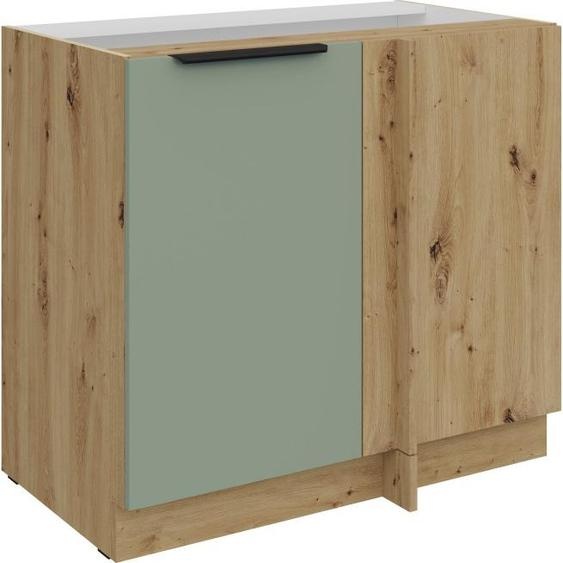 Meuble dangle allongé LUNARA - largeur 90 cm, vert / chêne artisanal