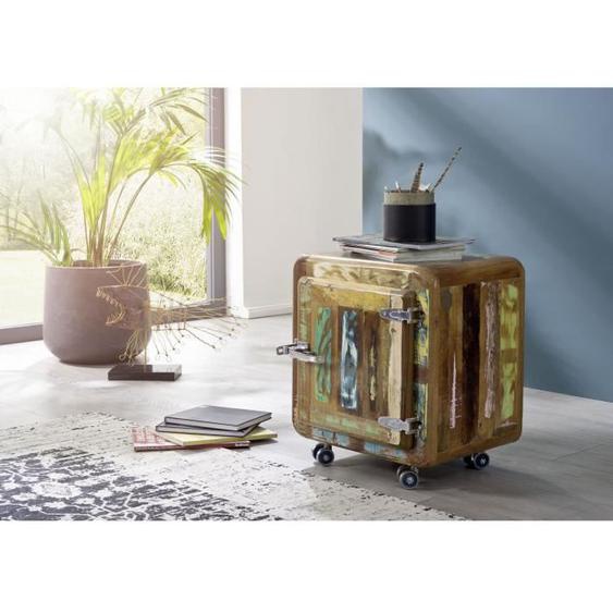 Meuble dappoint avec roulettes - Bois massif recyclé laqué (Multicolore) - Inspiration Ethnique - FREEZY 05
