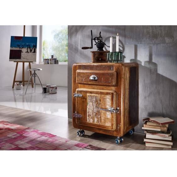 Meuble dappoint avec roulettes - Bois massif recyclé laqué (Multicolore) - Inspiration Ethnique - FREEZY 143