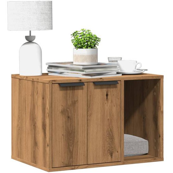 Meuble de bac à litière pour chat chêne artisanal 60x40x40 cm