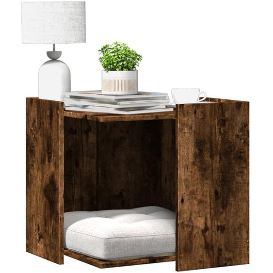 Meuble de bac à litière pour chat chêne fumé bois dingénierie