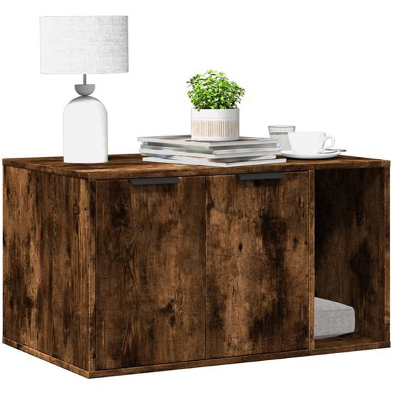 Meuble de bac à litière pour chat chêne fumé bois dingénierie