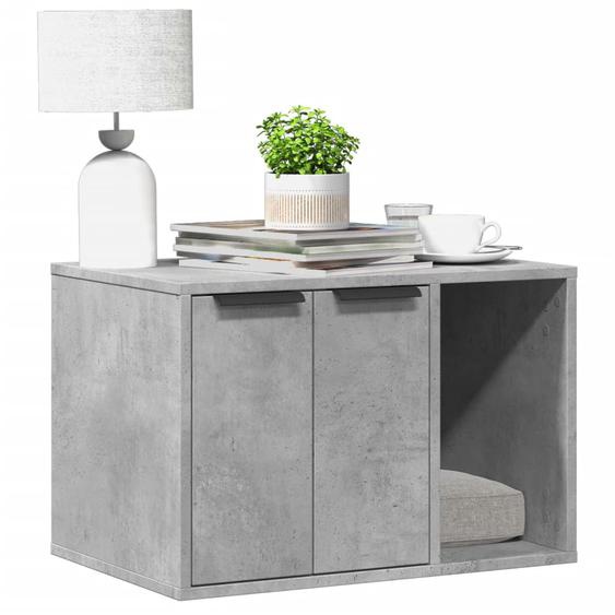 Meuble de bac à litière pour chat gris béton bois dingénierie