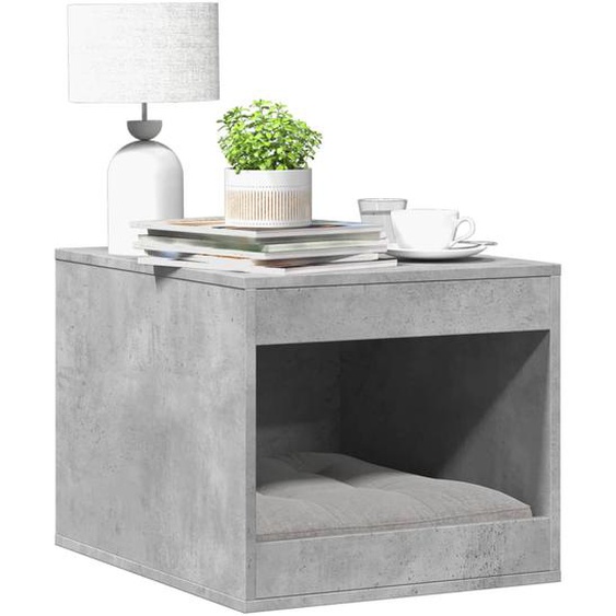 Meuble de bac à litière pour chat gris béton bois dingénierie