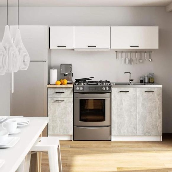 Meuble de cuisine 180 cm VERMINA - blanc / béton
