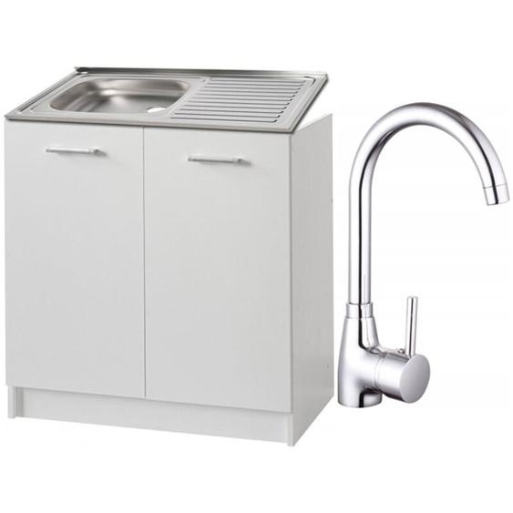 Meuble de cuisine 80 cm - Blanc - Avec évier et robinet - Design élégant et pratique