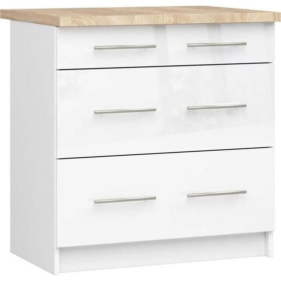Meuble de cuisine à tiroirs 80 cm VERMINA - blanc / blanc brillant