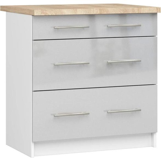 Meuble de cuisine à tiroirs 80 cm VERMINA - blanc / gris clair brillant