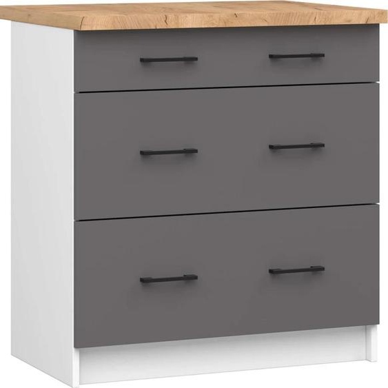 Meuble de cuisine à tiroirs 80 cm VERMINA - blanc / gris
