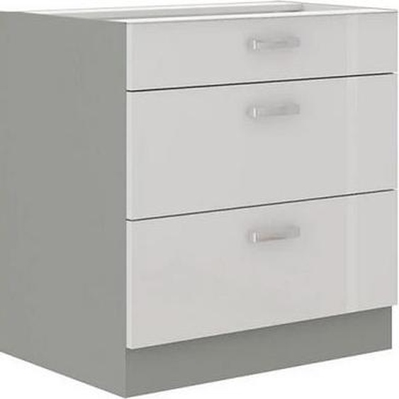 Meuble de cuisine à tiroirs inférieurs 80 cm GENJI - gris / blanc brillant