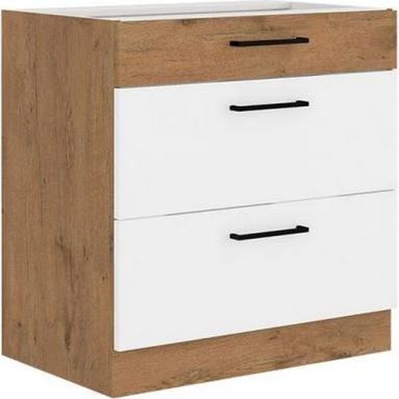 Meuble de cuisine à tiroirs inférieurs 80 cm ZHILAN - chêne lancelot / blanc brillant