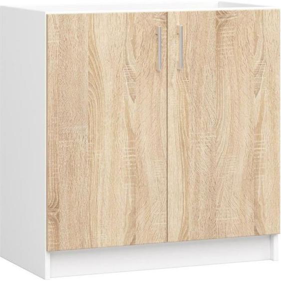 Meuble de cuisine bas AKORD S80 pour évier LIMA modulable Blanc 80 cm 2 portes couleur Chêne Sonoma 1 étagère 80x44,5x82 cm