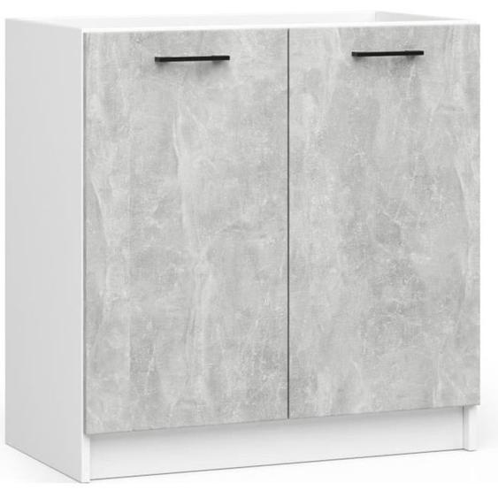 Meuble de cuisine bas AKORD S80 pour évier OLIWIA modulable Blanc 80 cm 2 portes couleur Béton 1 étagère 80x46x82 cm