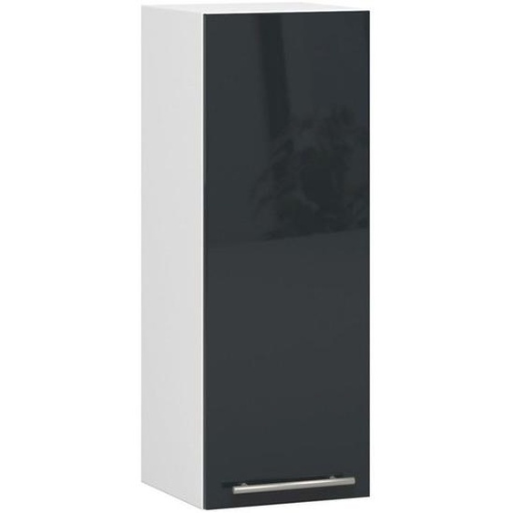 Meuble de cuisine haut AKORD W30 OLIWIA modulable Blanc 30 cm 1 porte façade Graphite Brillant 2 étagères 30x30x72 cm