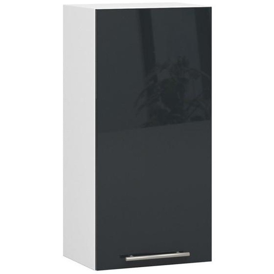 Meuble de cuisine haut AKORD W40 OLIWIA modulable Blanc 40 cm 1 porte façade Graphite Brillant 2 étagères 40x30x72 cm