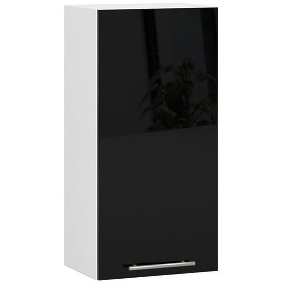 Meuble de cuisine haut AKORD W40 OLIWIA modulable Blanc 40 cm 1 porte façade Noir Brillant 2 étagères 40x30x72 cm