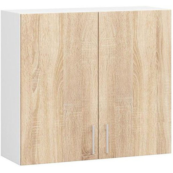 Meuble de cuisine haut AKORD W80 LIMA modulable Blanc 80 cm 2 portes façade Chêne Sonoma 2 étagères 80x30,5x72 cm
