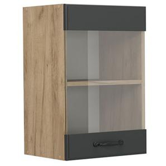 Meuble de cuisine haut vitré R-Line, 40cm, Anthracite campagne, Chêne de force doré, Vicco
