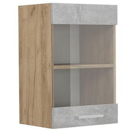 Meuble de cuisine haut vitré R-Line, 40cm, Béton, Chêne de force doré, Vicco