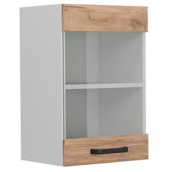 Meuble de cuisine haut vitré R-Line, 40cm, Chêne de force doré, Blanc, Vicco
