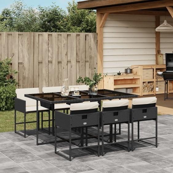 Meuble de jardin design Set Balcon 7 pièces Salon de jardin avec coussins noir Poly rotin - Garniture de jardin 2025 Neu3726824 3parcel
