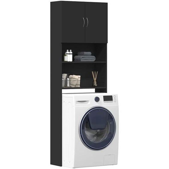 Meuble de machine à laver noir 64x24x190 cm bois dingénierie