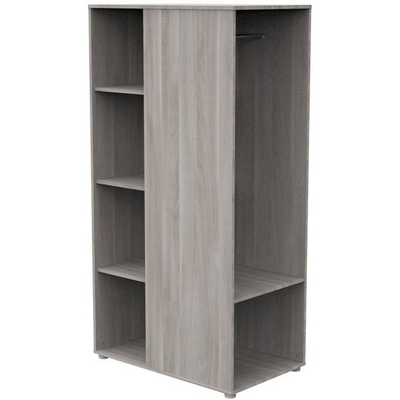 Meuble De Rangement Avec Étagères Et Penderie En Décor Bois Gris