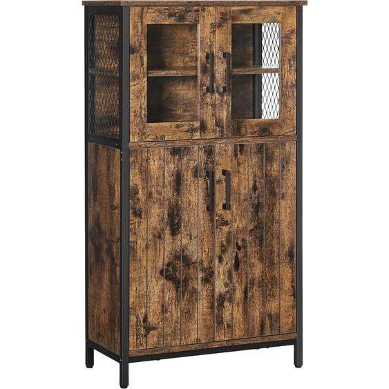 Meuble de Rangement, Buffet, Placard, Armoire, Étagères Réglable, 60 x 30 x 108 cm, Cadre en Acier, Style Industriel, Marron Rustique et Noir