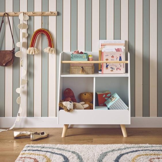 Meuble De Rangement Enfant, 1 Étagère Et 2 Espaces De Rangement Blanc