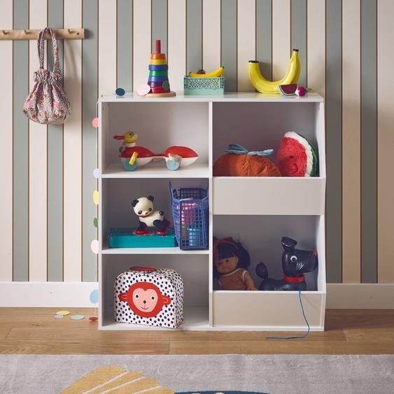 Meuble De Rangement Enfant, 3 Étagères Et 2 Espaces De Rangement Blanc