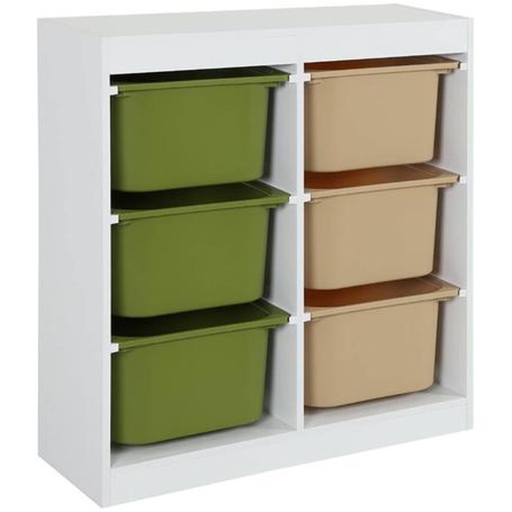 Meuble De Rangement Enfant 6 Bacs De Rangement Colorés En Plastique - Sora Vert Olive