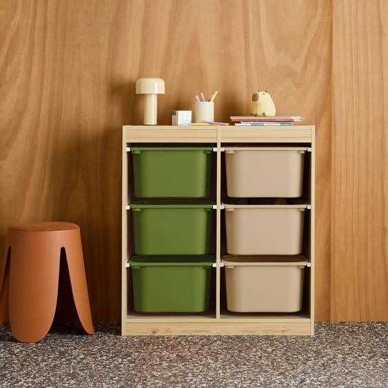 Meuble De Rangement Enfant 6 Bacs De Rangement En Plastique Colorés - Sora Vert Olive