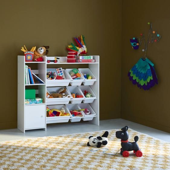 Meuble De Rangement Enfant 9 Bacs De Rangement, 4 Étagères, 1 Porte Blanc