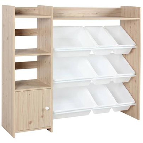 Meuble De Rangement Enfant 9 Bacs De Rangement, 4 Étagères, 1 Porte Naturel