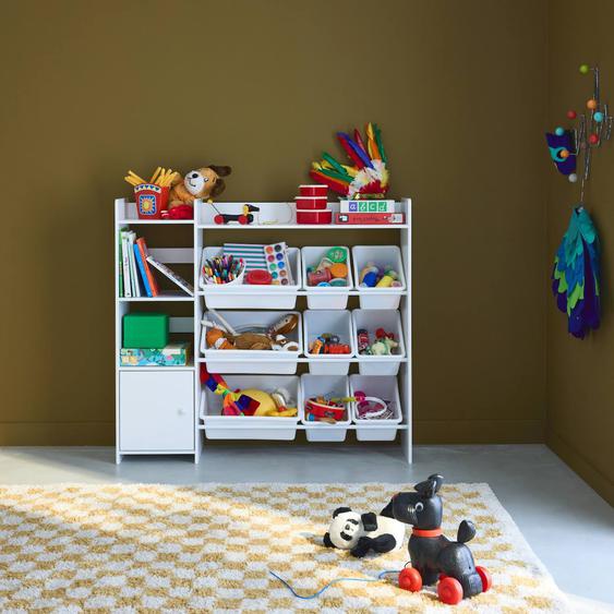 Meuble De Rangement Enfant 9 Bacs De Rangement 4 Étagères 1 Porte Sora Blanc