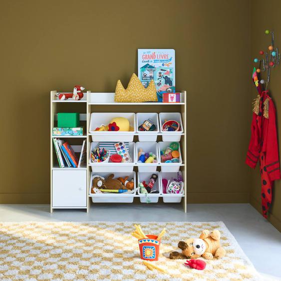Meuble De Rangement Enfant 9 Bacs De Rangement 4 Étagères 1 Porte Sora Naturel