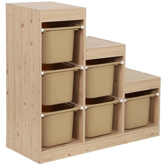 Meuble De Rangement Enfant Escalier 6 Bacs De Rangement Décor Bois Naturel - Sora Beige